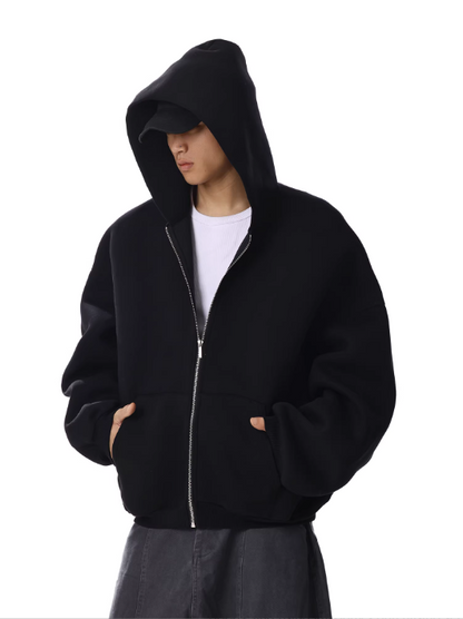 "MIDNIGHT BLACK" ZIP UP HOODIE