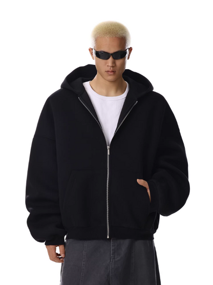 "MIDNIGHT BLACK" ZIP UP HOODIE